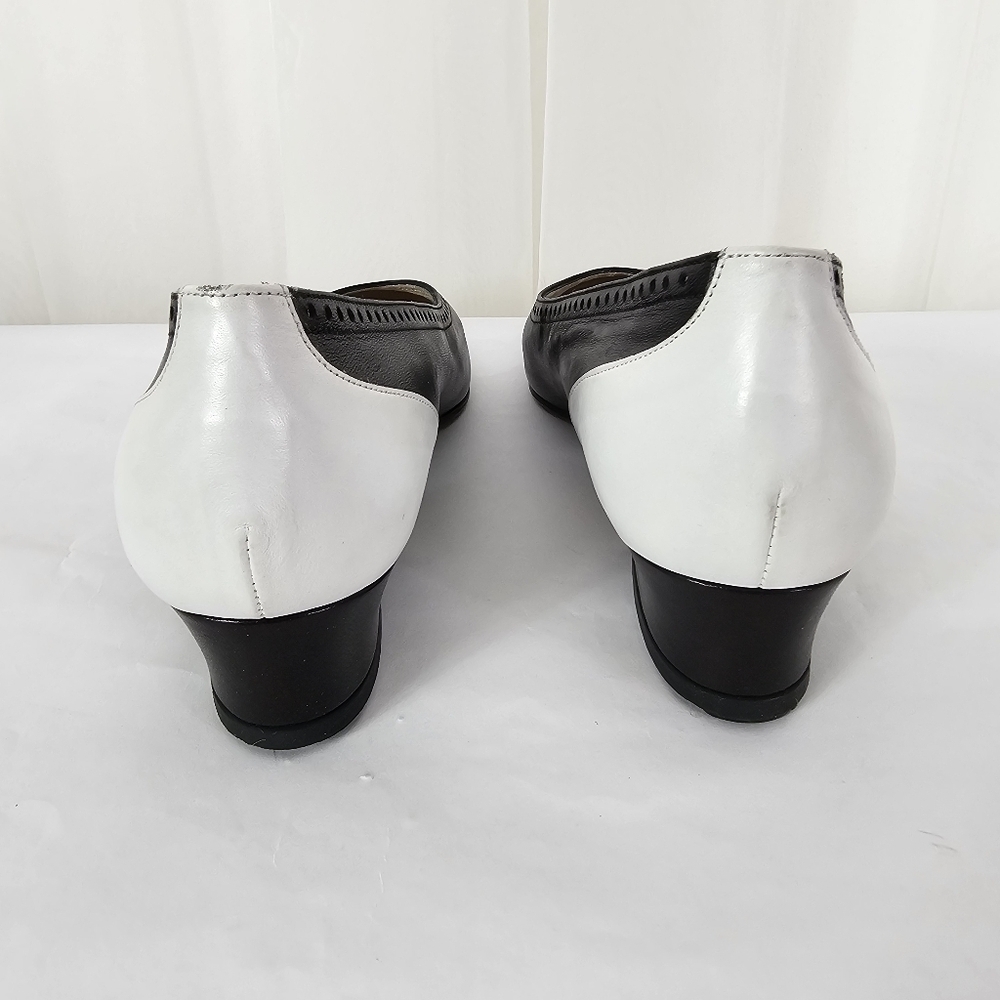 Caiman Leather Wingtip Perforated Pumps Black and White Shoes 36 - Picture 7 of 9